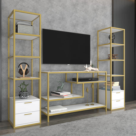 TV -Möbel Set Robbins Gold Gold Weiß Melamin 198x160x39 cm
