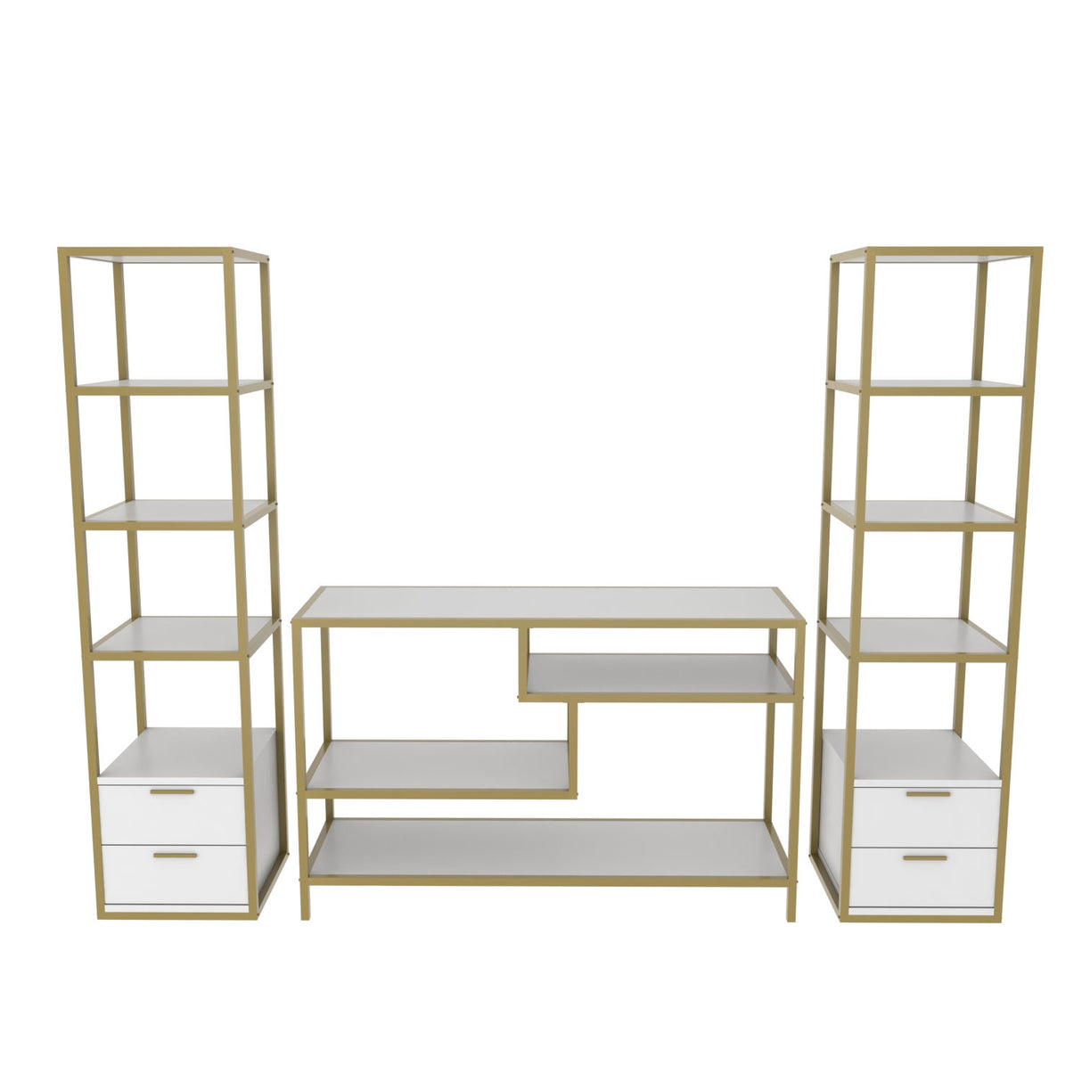 TV -Möbel Set Robbins Gold Gold Weiß Melamin 198x160x39 cm