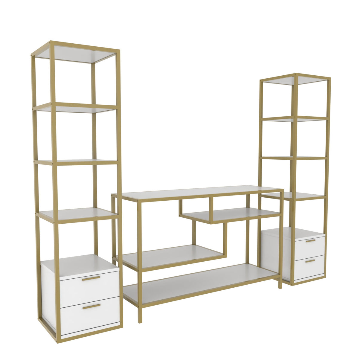 TV -Möbel Set Robbins Gold Gold Weiß Melamin 198x160x39 cm