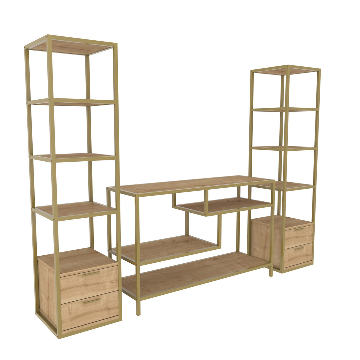 TV -Möbel Set Robbins Gold Gold Oak Melamin 198x160x39 cm