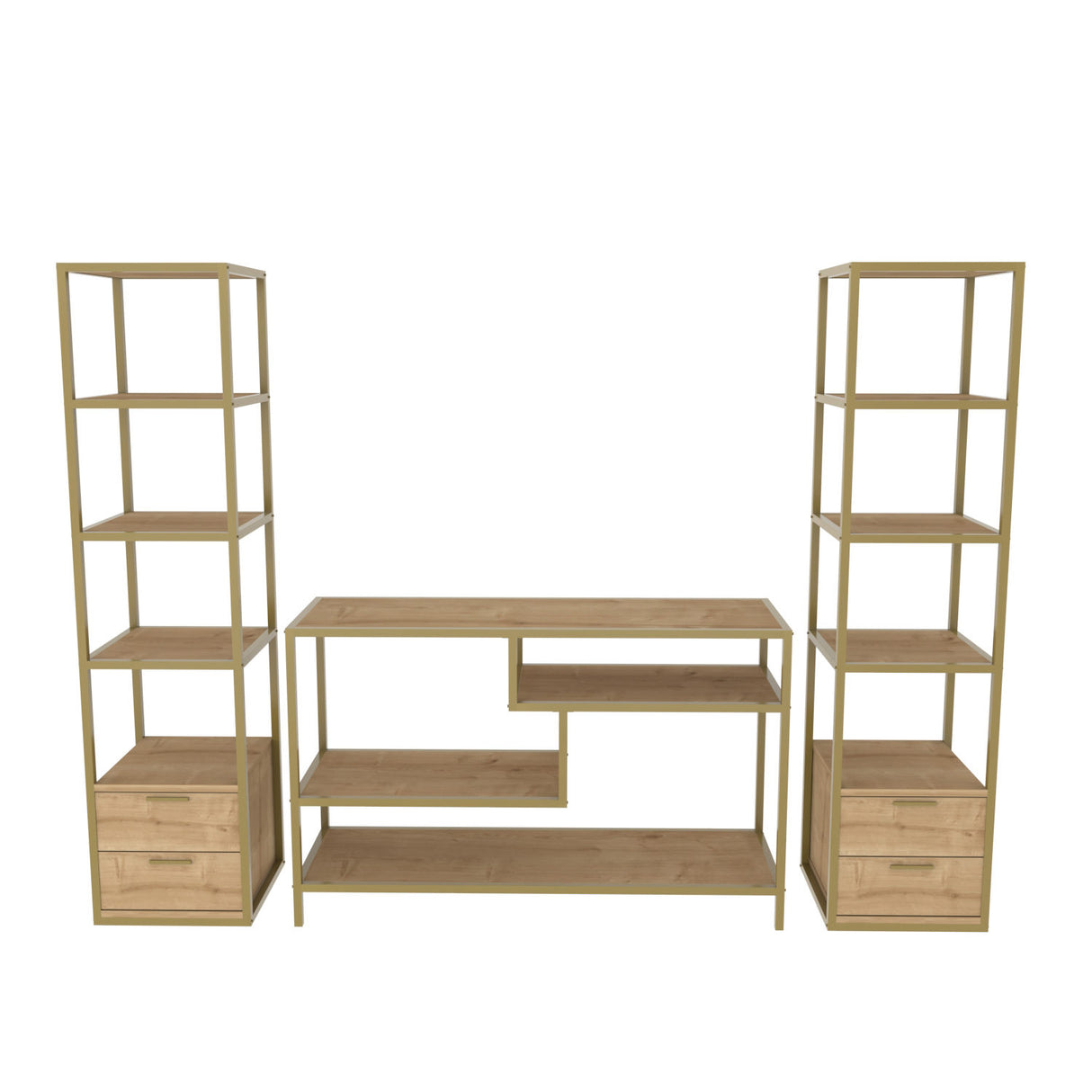 TV -Möbel Set Robbins Gold Gold Oak Melamin 198x160x39 cm