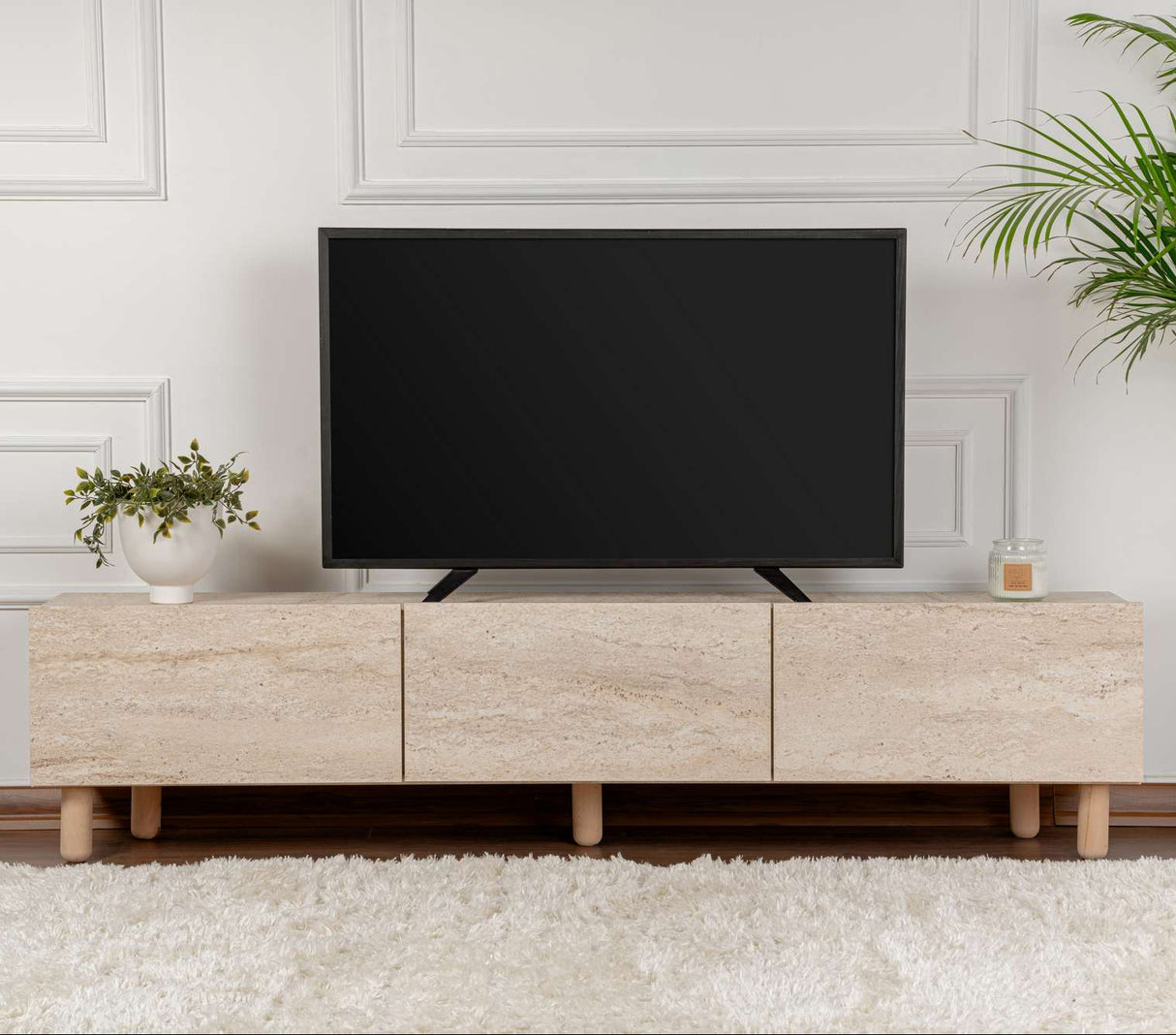 Alvin TV-Schrank Travertin-Optik 180 cm Melaminbeschichtete Möbelplatte