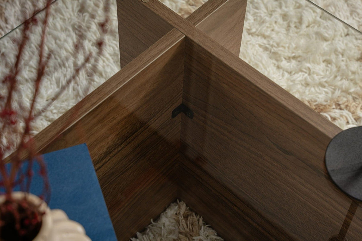 Rechteckiger Moderner Couchtisch Vetroni Walnussoptik - Glas - 105x65 cm