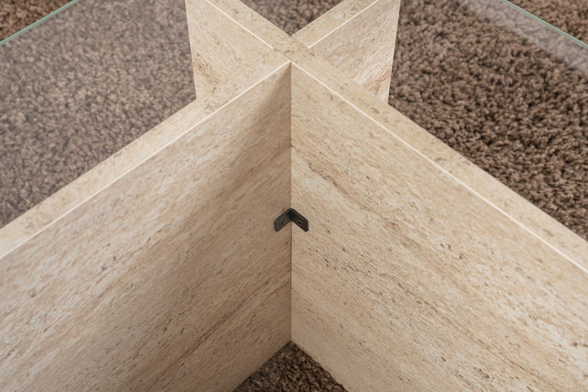 Rechteckiger Moderner Couchtisch Vetroni Travertin Look - Glas - 105x65 cm