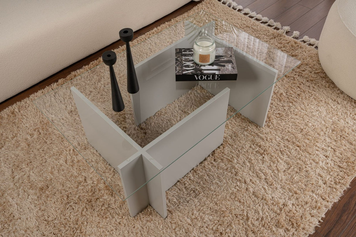 Rechteckiger Moderner Couchtisch Vetroni Grau - Glas - 105x65 cm