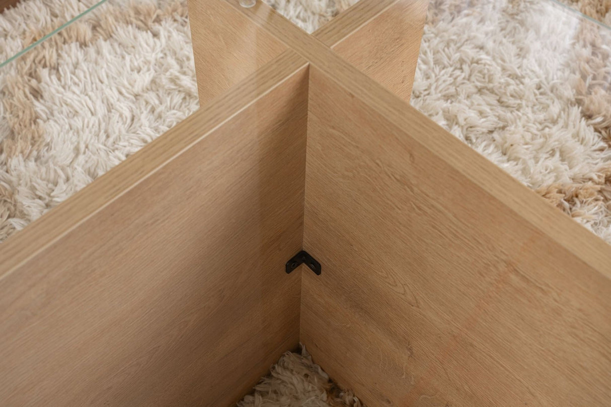 Rechteckiger Moderner Couchtisch Honig Eichenholz Look - Glas - 105x65 cm