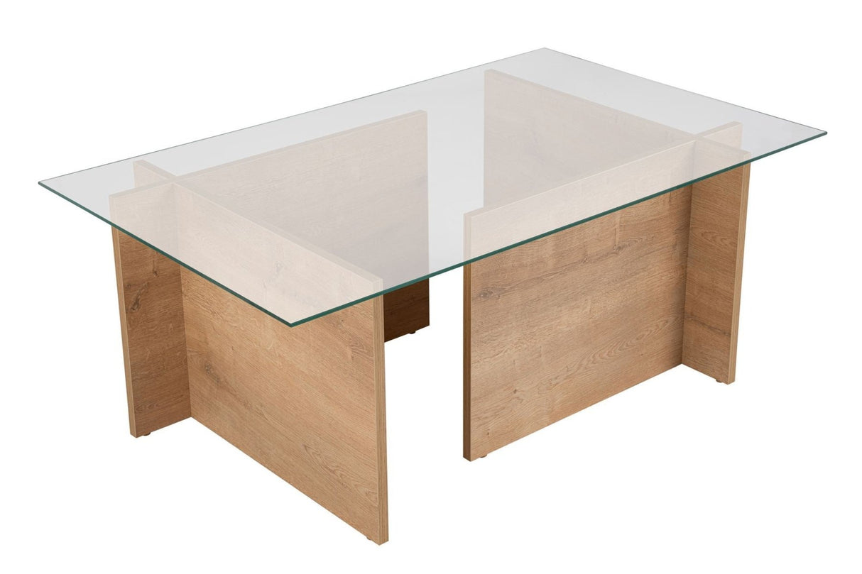 Rechteckiger Moderner Couchtisch Honig Eichenholz Look - Glas - 105x65 cm