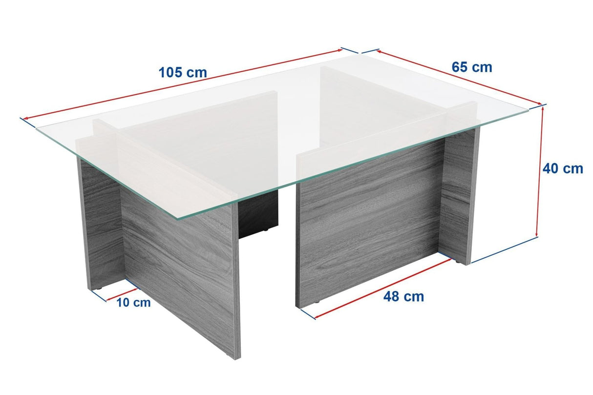 Rechteckiger Moderner Couchtisch Honig Eichenholz Look - Glas - 105x65 cm