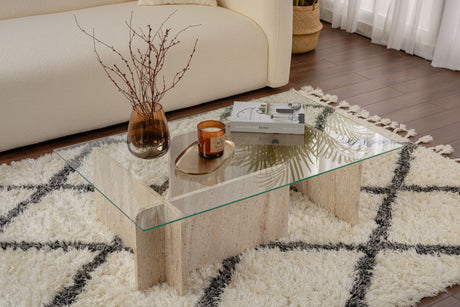 Couchtisch Glas Marmor Optik Opal 105x65 cm