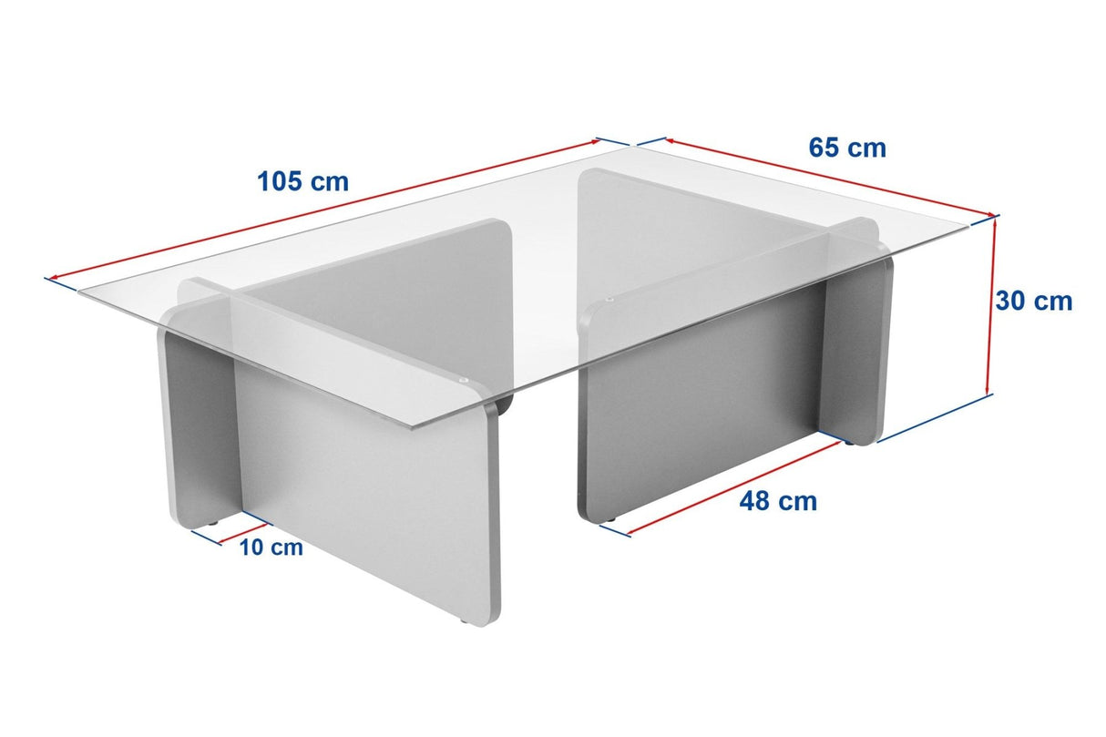 Couchtisch Grau Melamin Glas Opal 105x65x30 cm