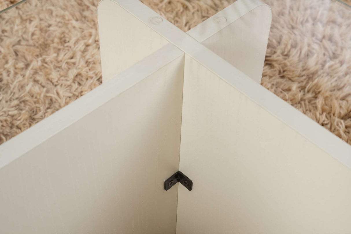 Couchtisch Weiß Melamin Glas Opal 105x65x30 cm