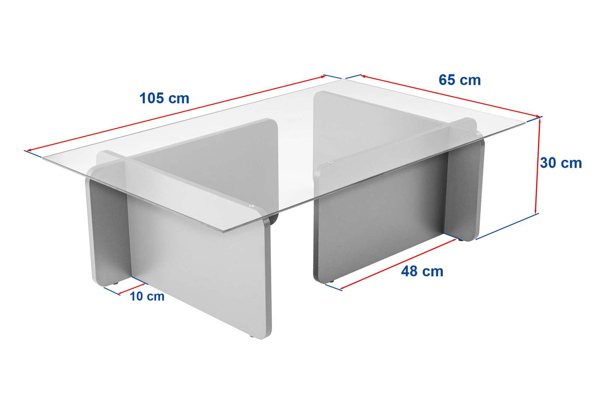 Couchtisch Weiß Melamin Glas Opal 105x65x30 cm