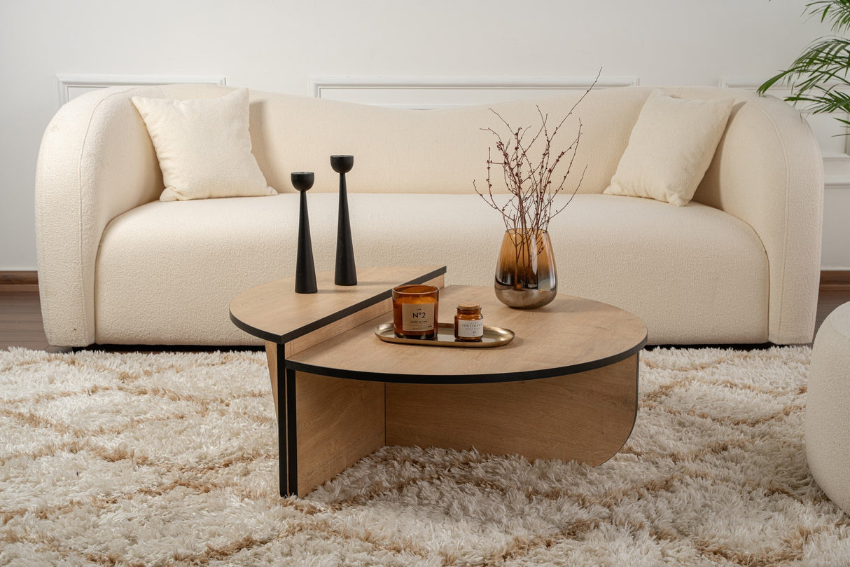 Salontafels - Salontafel Rond 85 cm Naturel Eikenlook Melamine Orin - Dimehouse
