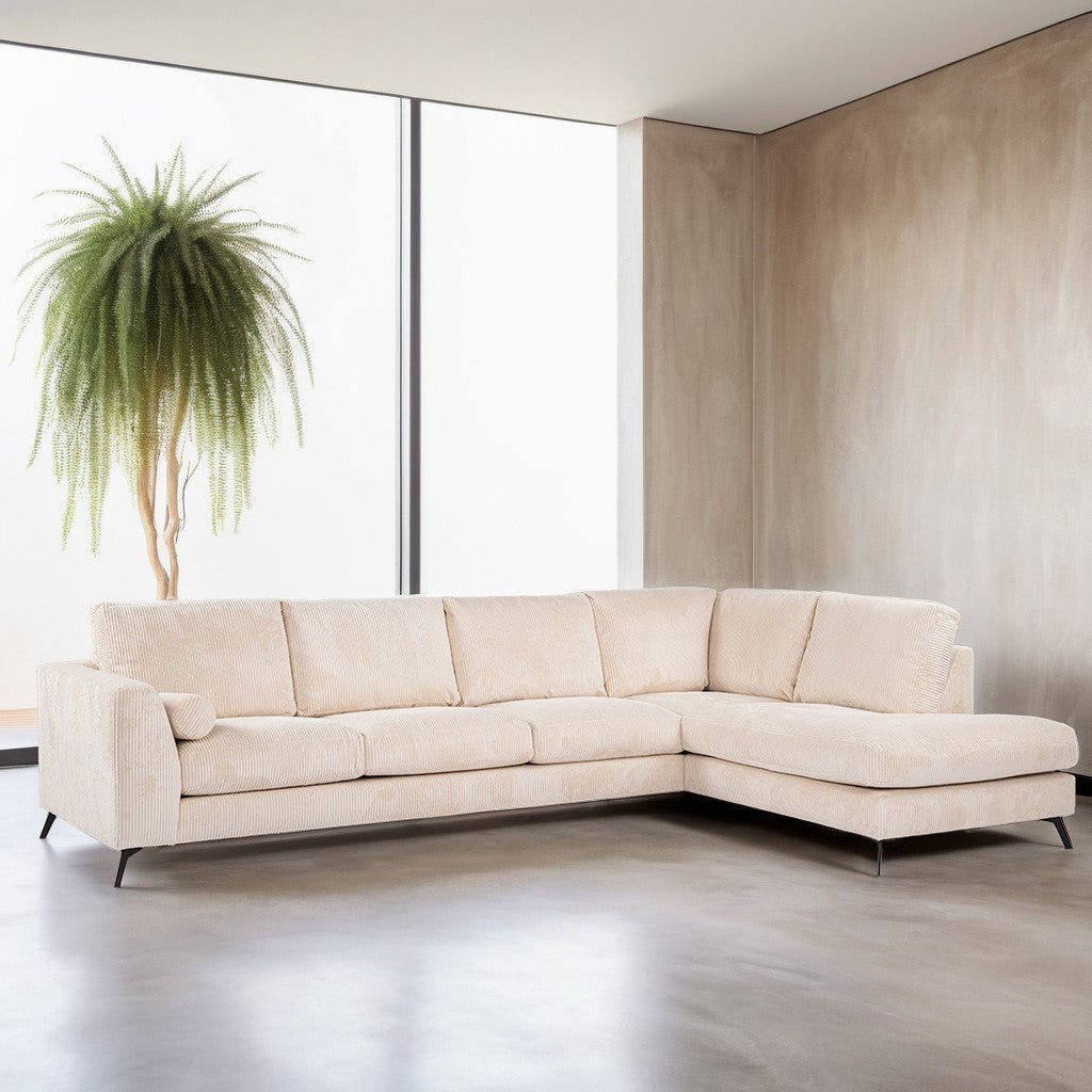 4-Sitzer-Ecksofa Lova Gerippter Stoff in Beige