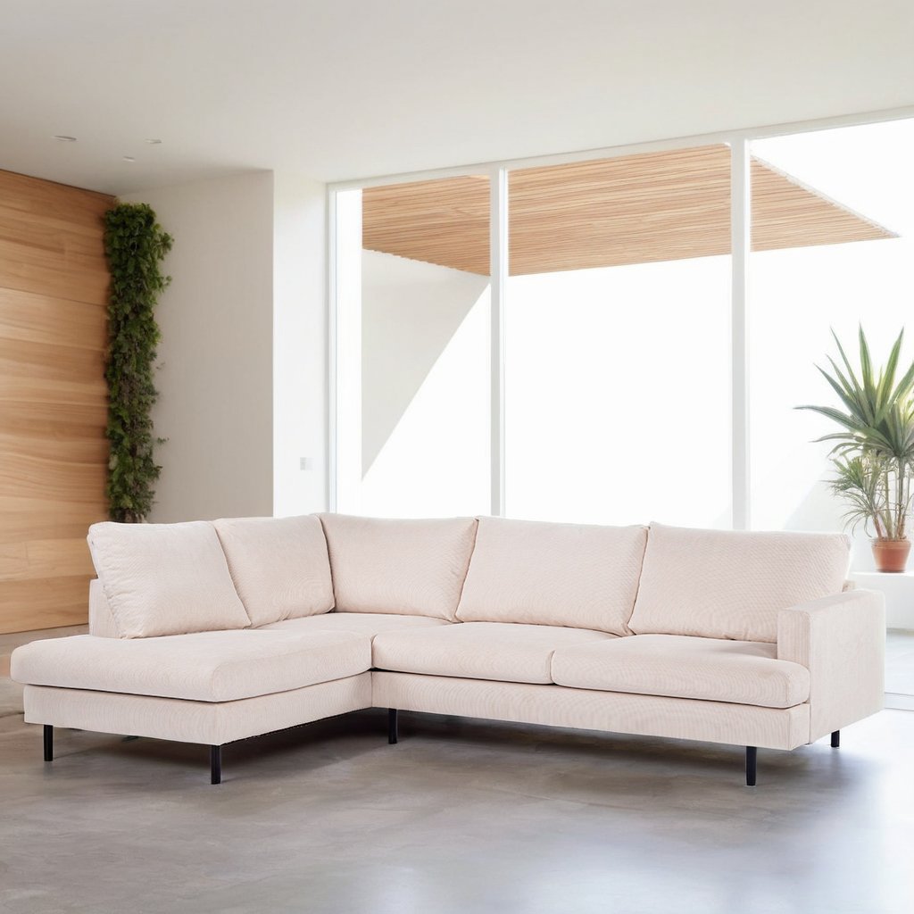 3-Sitzer-Ecksofa Chiara Gerippter Stoff in Beige