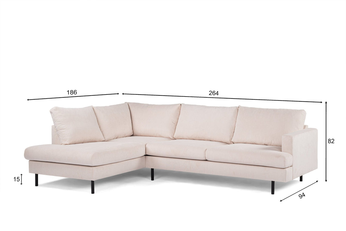 3-Sitzer-Ecksofa Chiara Gerippter Stoff in Beige
