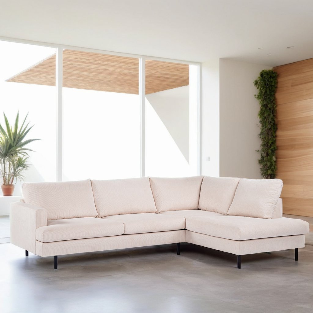 3-Sitzer-Ecksofa Chiara Gerippter Stoff in Beige