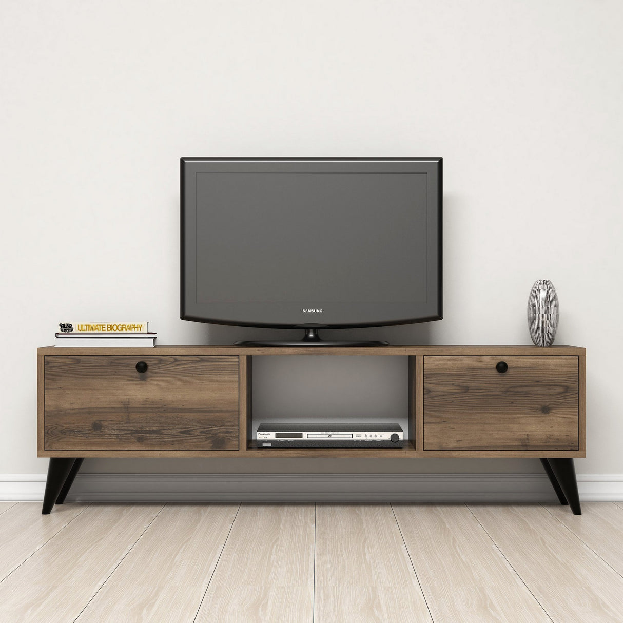 TV-Möbel Serenat Walnut Black Melamin 138x42.6x29.5 cm