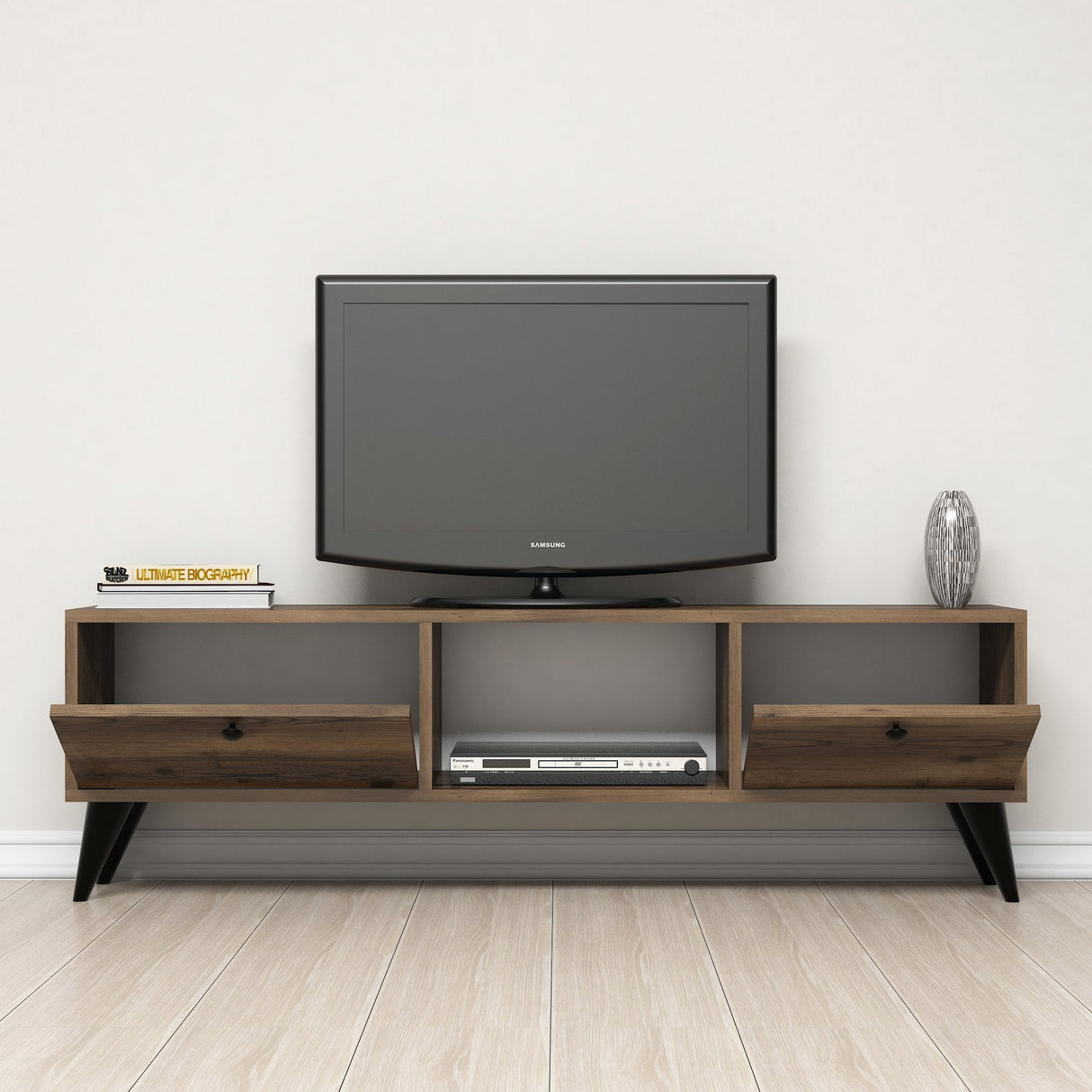 TV-Möbel Serenat Walnut Black Melamin 138x42.6x29.5 cm