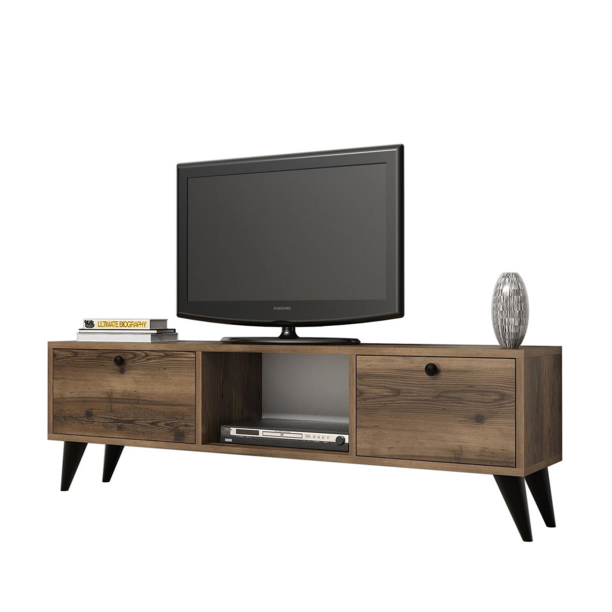 TV-Möbel Serenat Walnut Black Melamin 138x42.6x29.5 cm