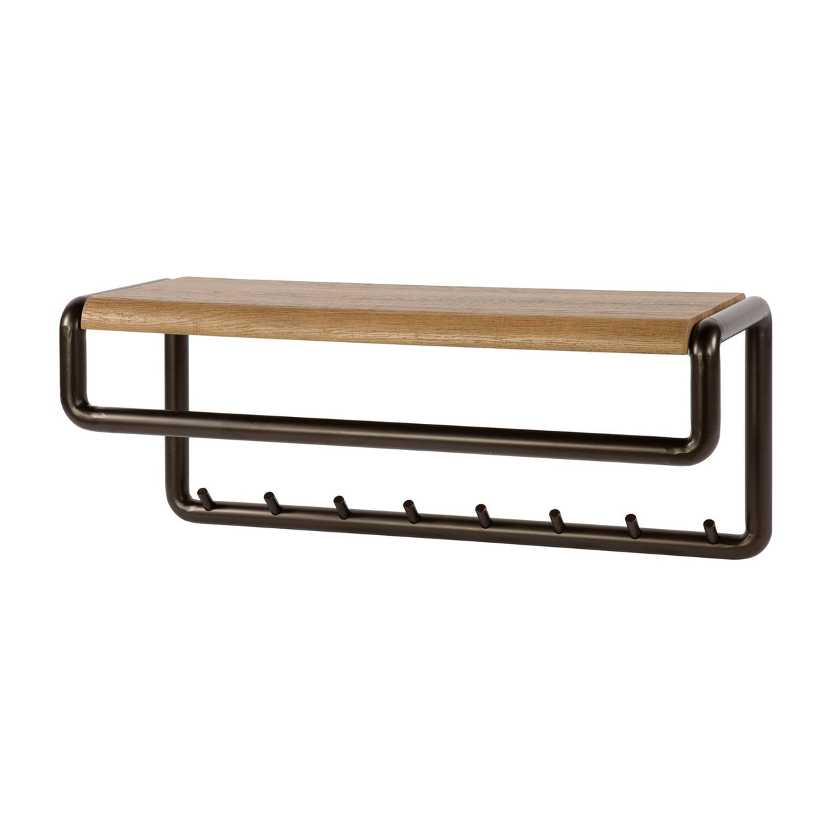 Garderobenstange Arlo mit Kleiderstange und Hutablage, 8 Haken, Drift Braun