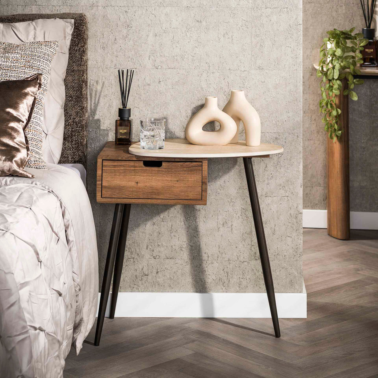 Borea Nachttisch Rechts 1 Schublade Keramik Travertin