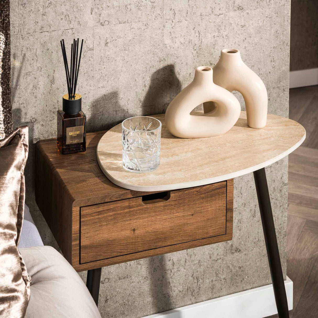 Borea Nachttisch Rechts 1 Schublade Keramik Travertin