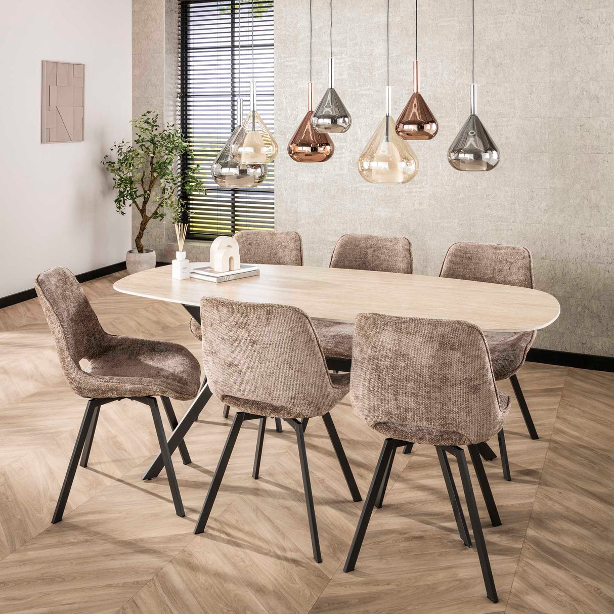 Set von 4 Esszimmerstühlen Riviera Rich Champagner drehbar