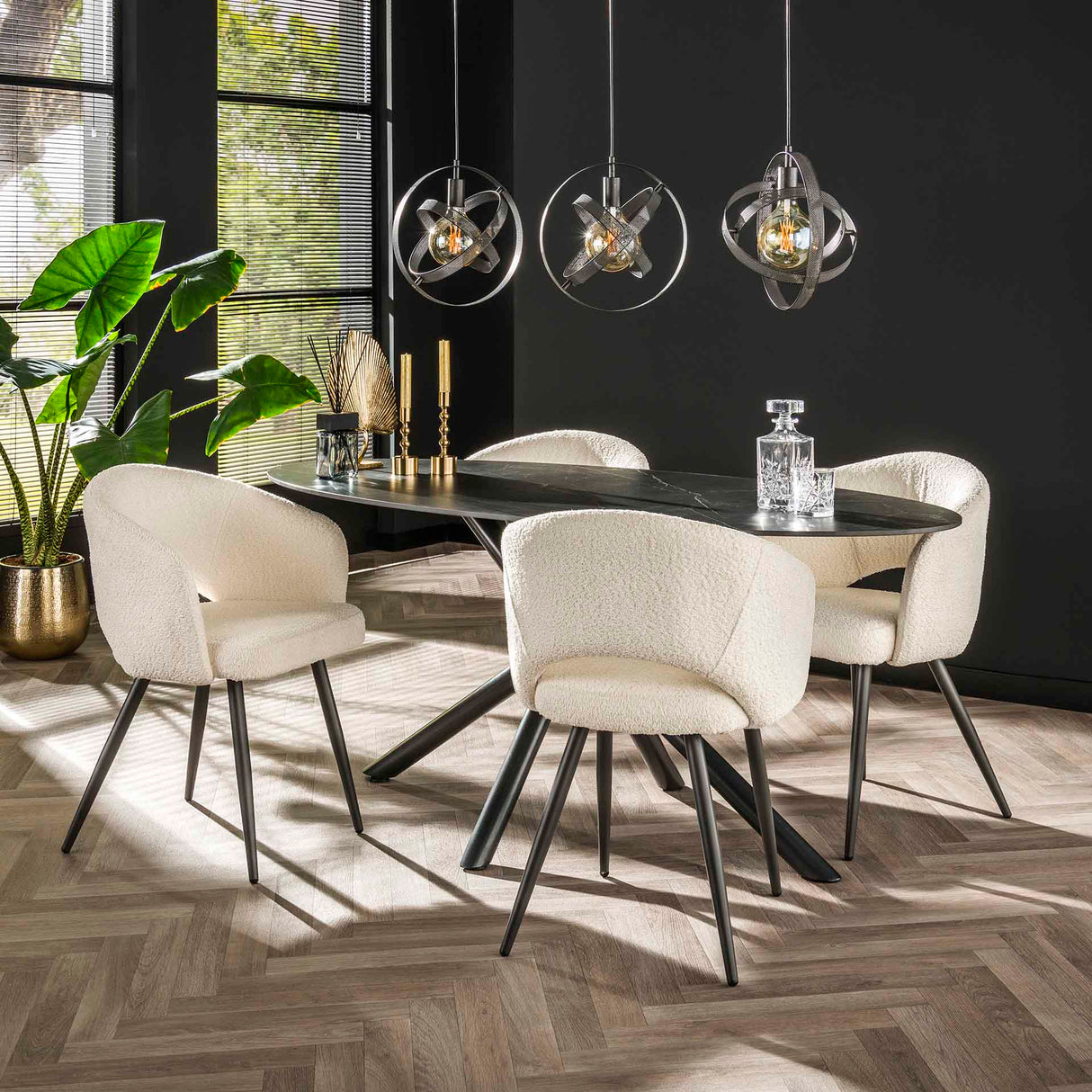 Moderner Esszimmerstuhl Weiß Cargo Bouclé Stoff