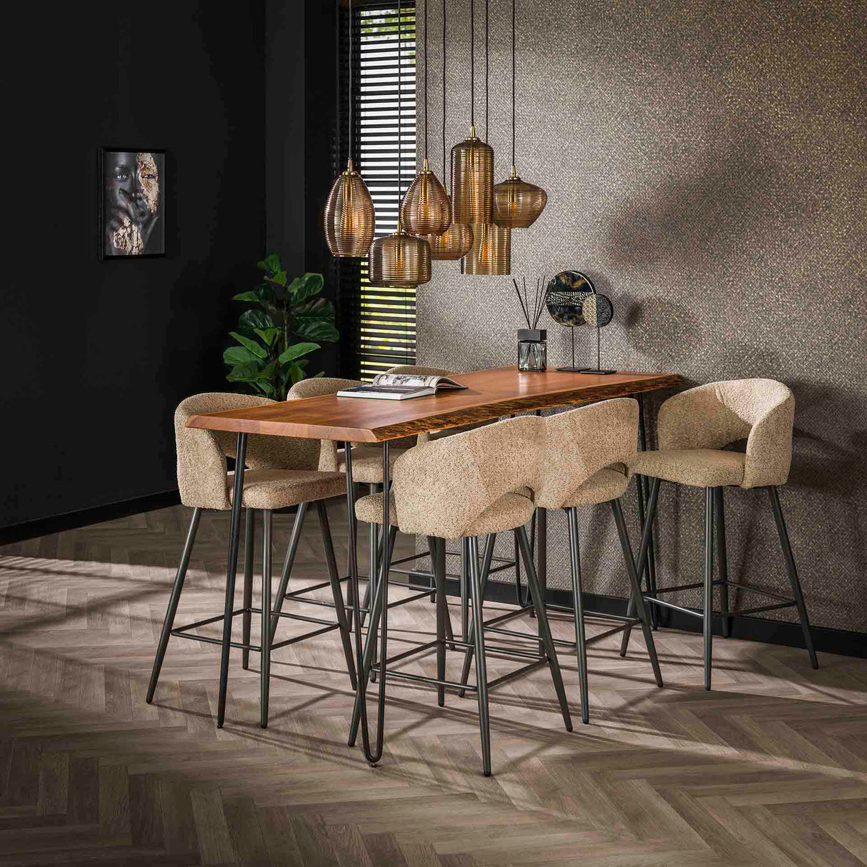 Moderner Barhocker Sand Alba Bouclé Stoff