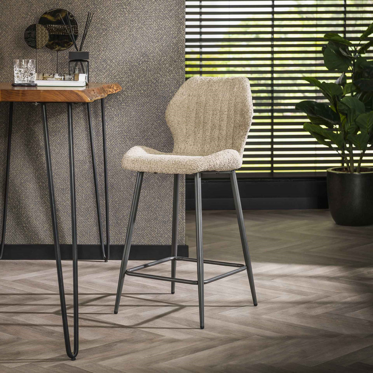 Set von 2 Barhockern Mira Bouclé Sand