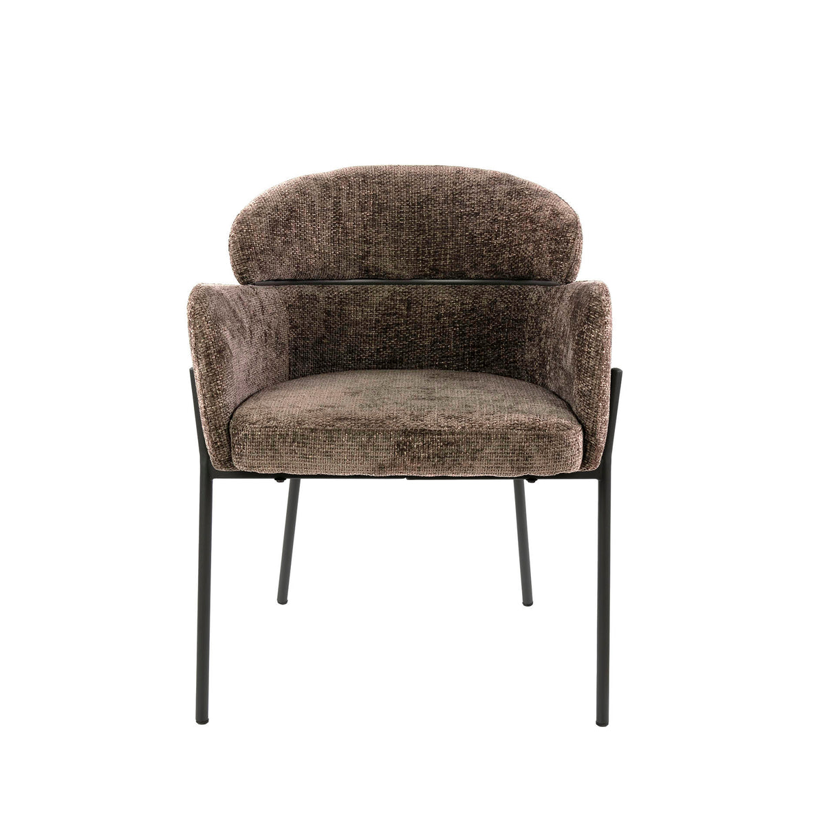 Esszimmerstuhl Lola Bouclé Stoff Taupe mit rundem Rücken und Armlehne