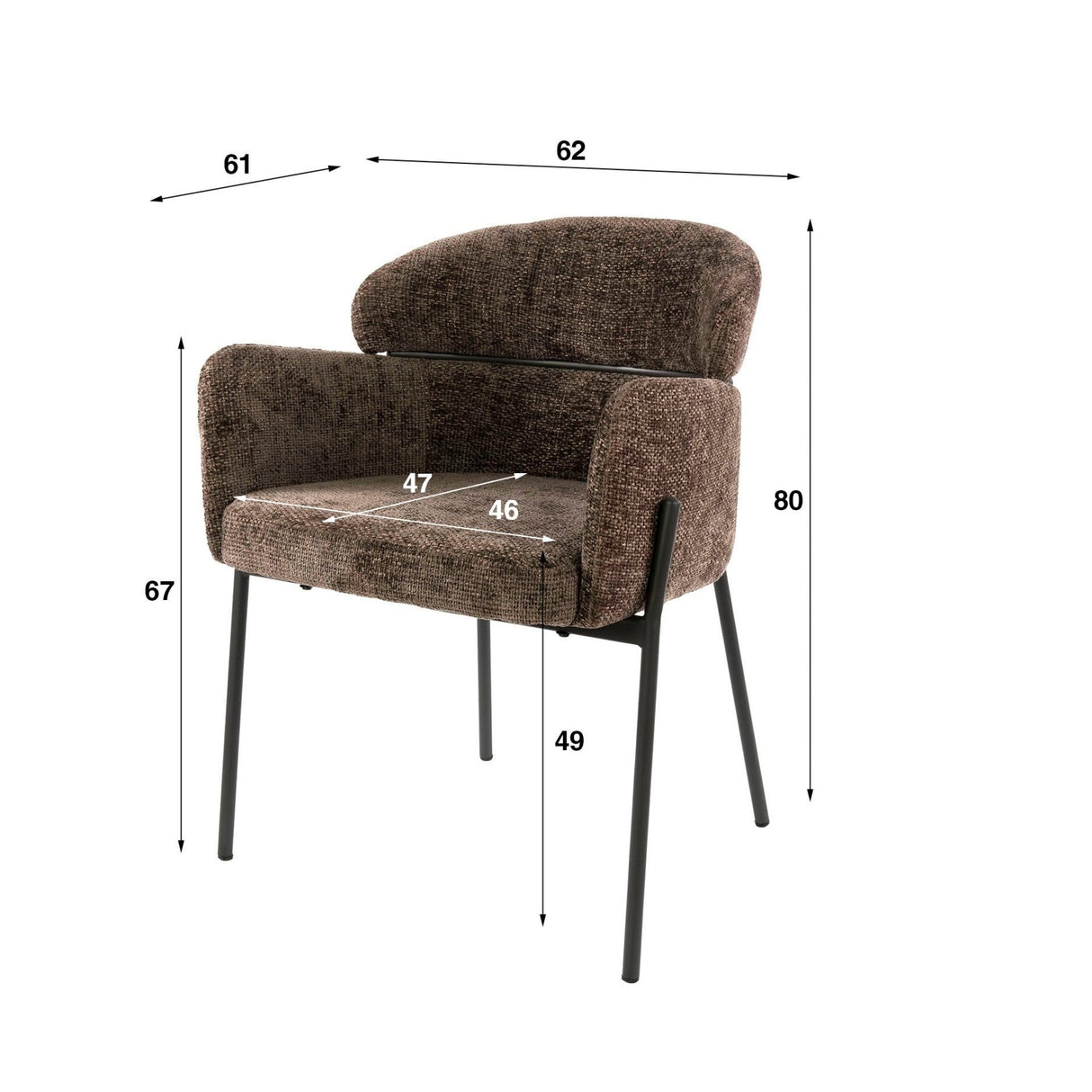 Esszimmerstuhl Lola Bouclé Stoff Taupe mit rundem Rücken und Armlehne