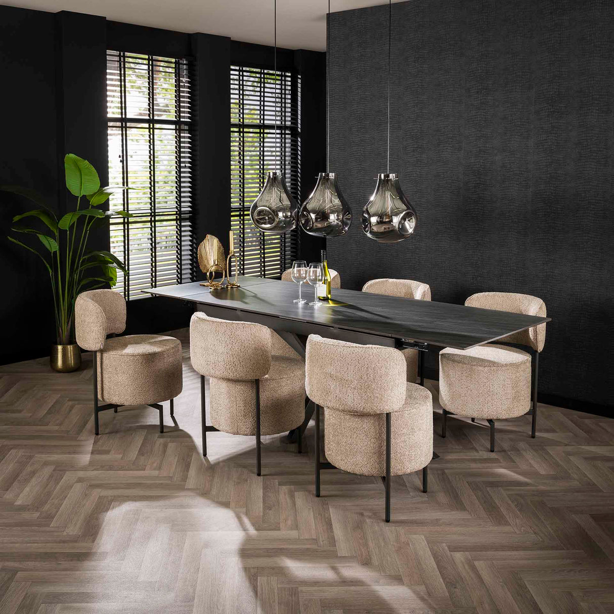 Esszimmerstuhl Dante Bouclé Sand Drehbar - Ohne Armlehnen