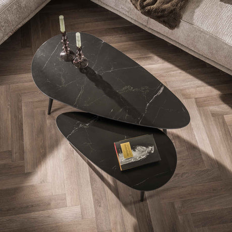Set von 2 Couchtischen Sophie Keramik mit Marmor-Effekt schwarz