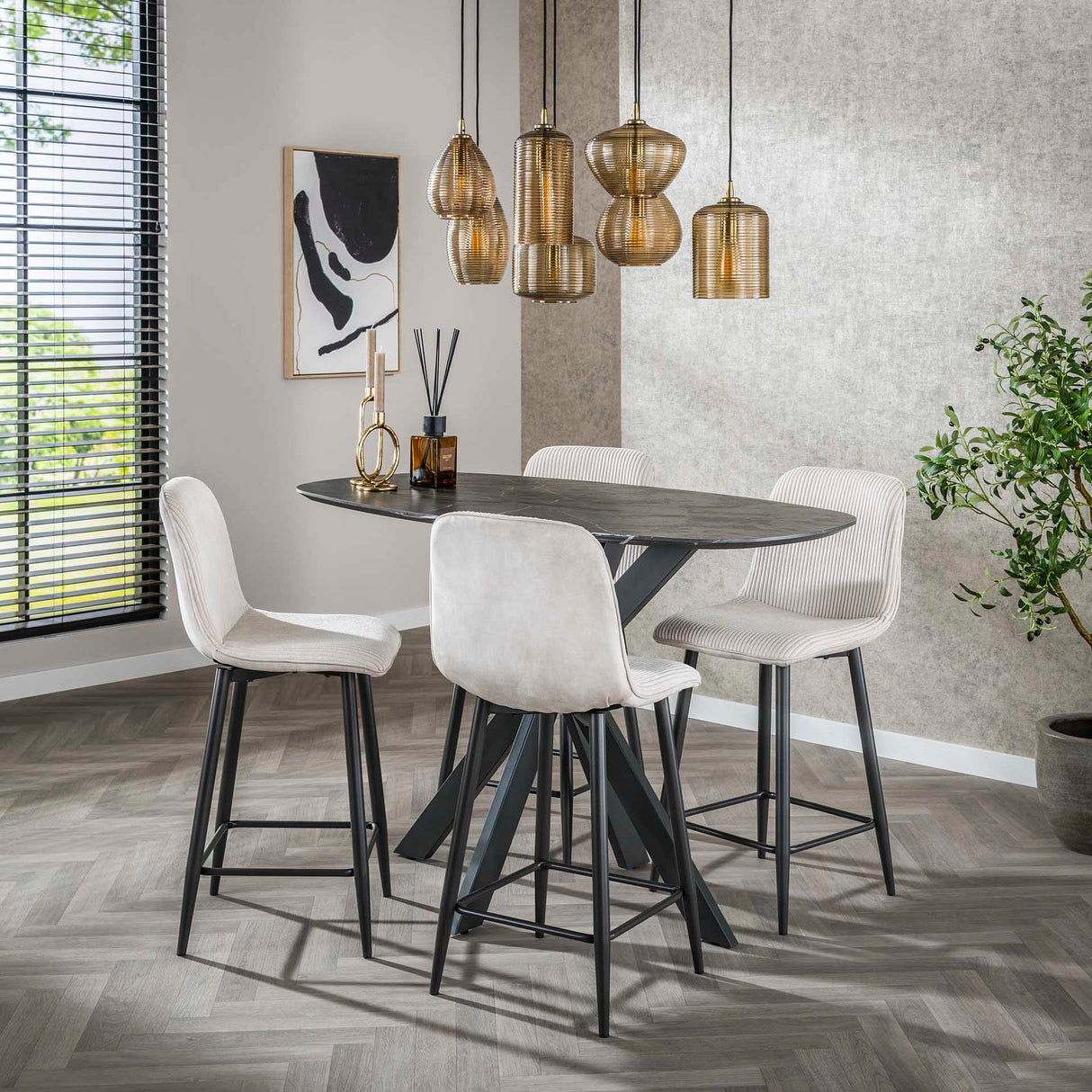 Set von 2 Barhockern Lento Rib Rock Elfenbein