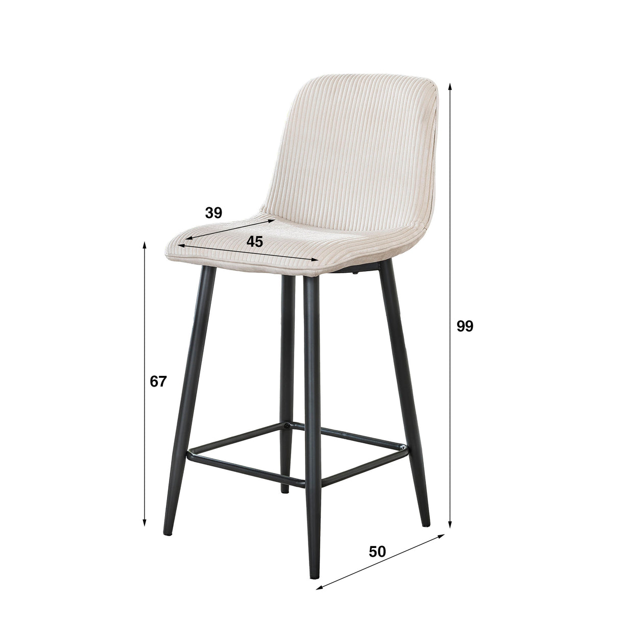 Set von 2 Barhockern Lento Rib Rock Elfenbein