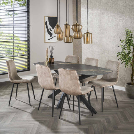 Esstisch Dolore 180x90 cm Dänisch Oval Marmorlook Schwarz