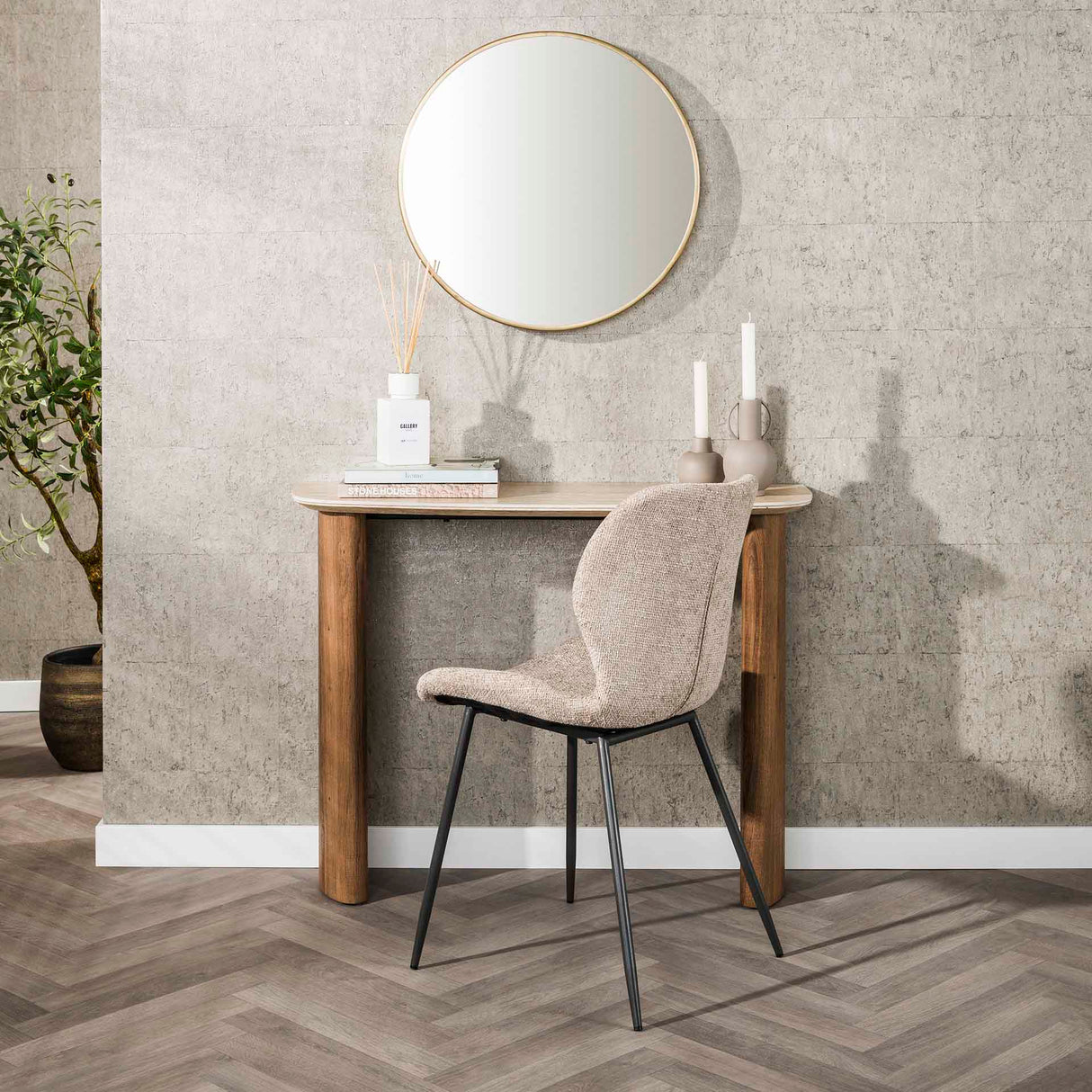 Monza Kurve Kapitell Keramik Travertin 100 cm