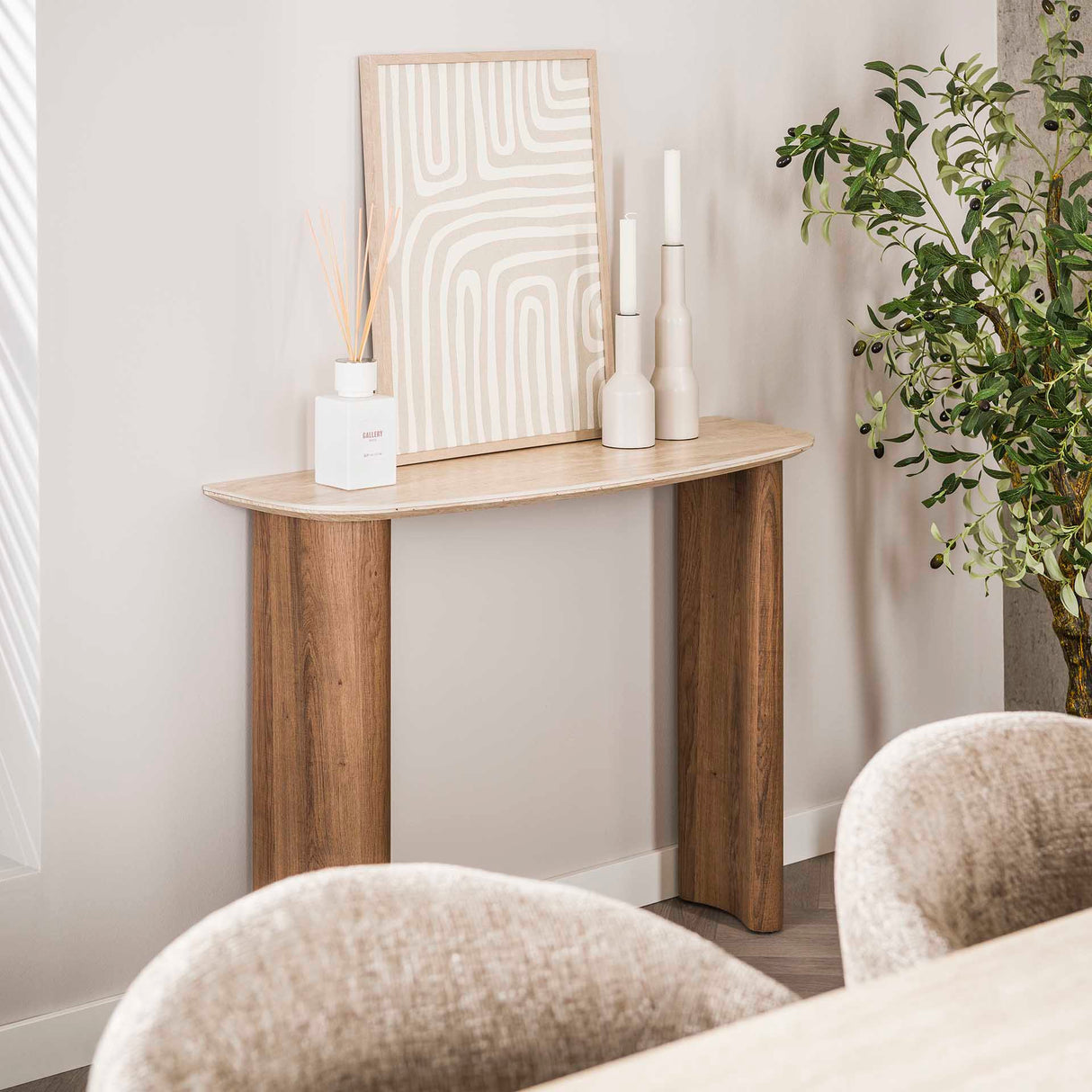 Monza Kurve Kapitell Keramik Travertin 100 cm