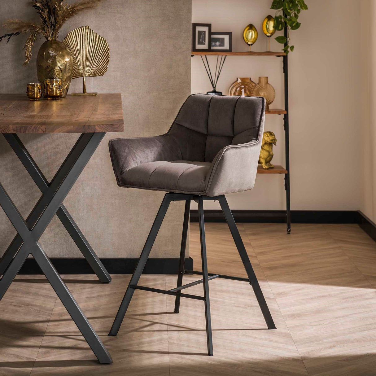 Hocker Lino Velvet Anthrazit Drehbar