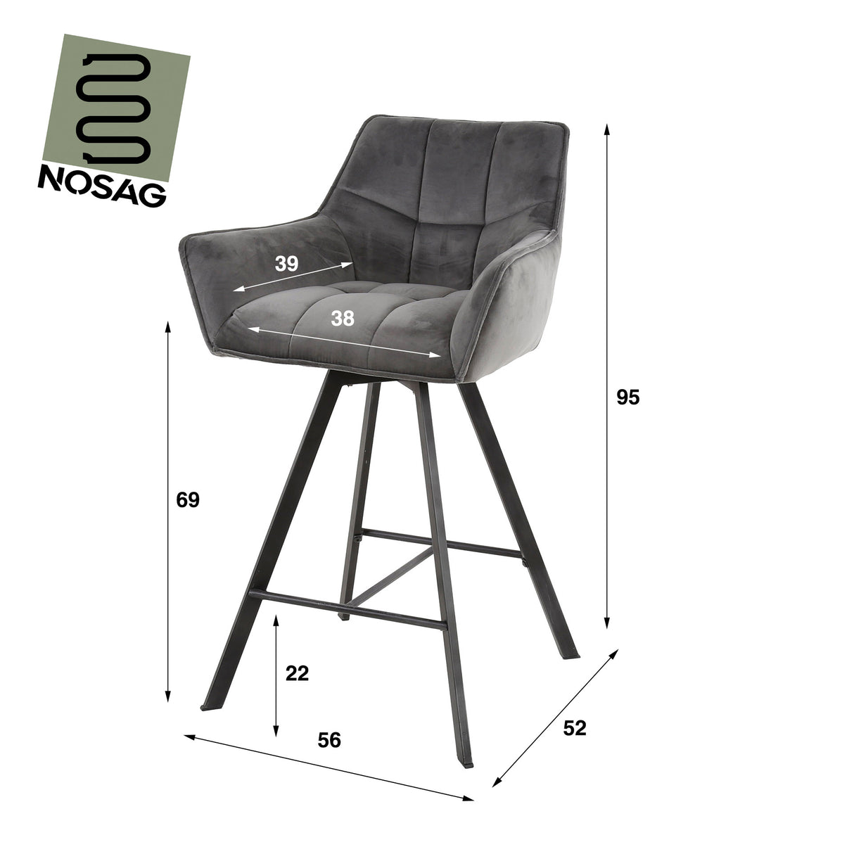 Set von 2 Barhockern Lino Samt Anthrazit Drehbar