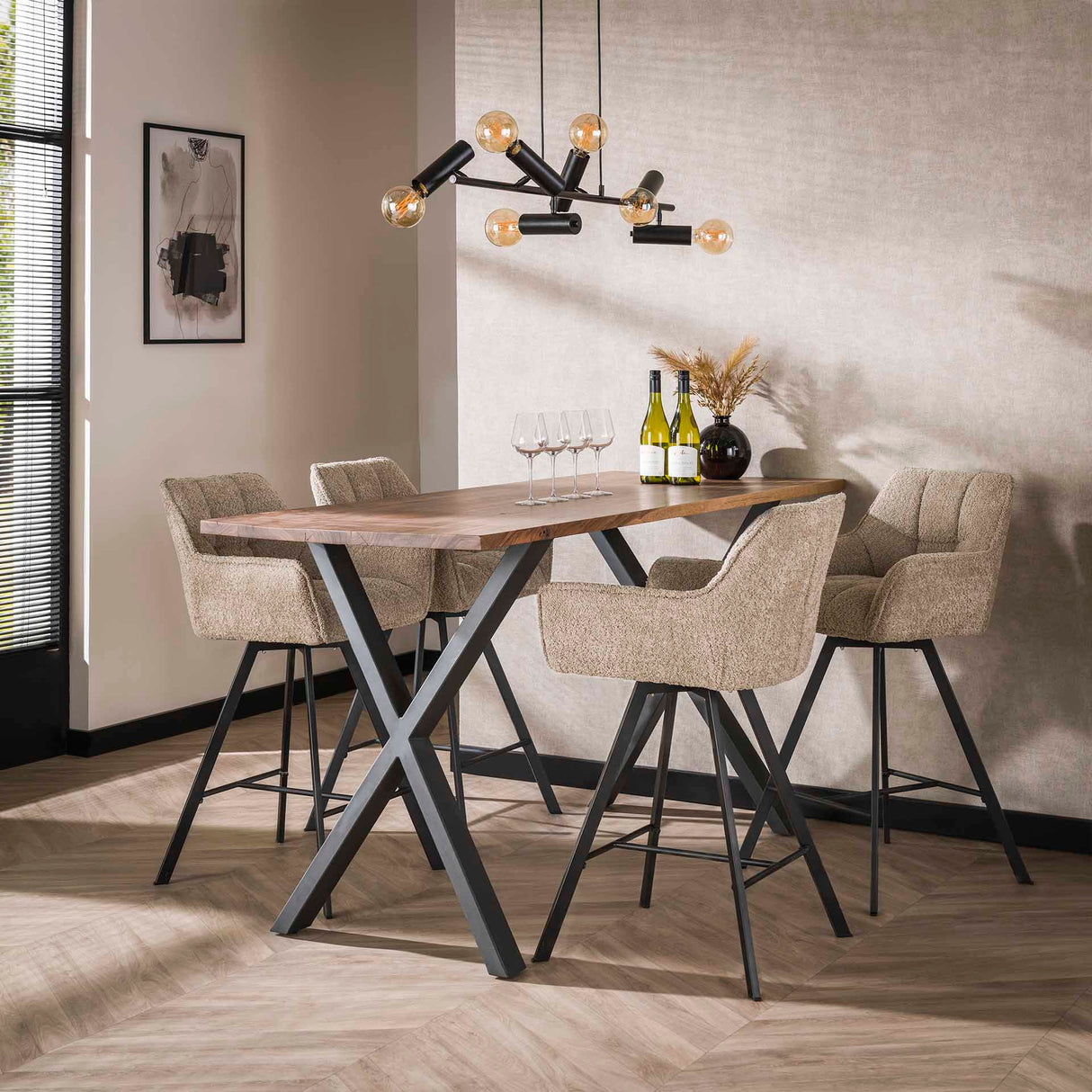 Hocker Lino Bouclé Sand Drehbar Raster