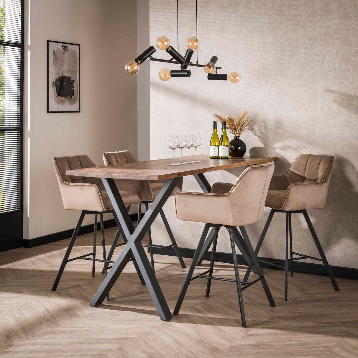 Set von 2 Barhockern Lino Velvet Champagner Drehbar