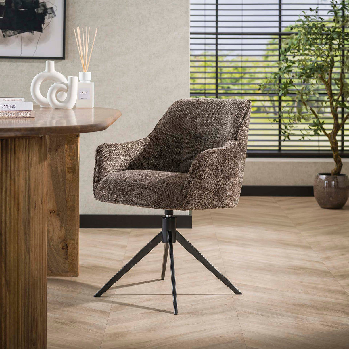 Set mit 2 Esszimmerstühlen Chia Rich Stoff Taupe Drehbar