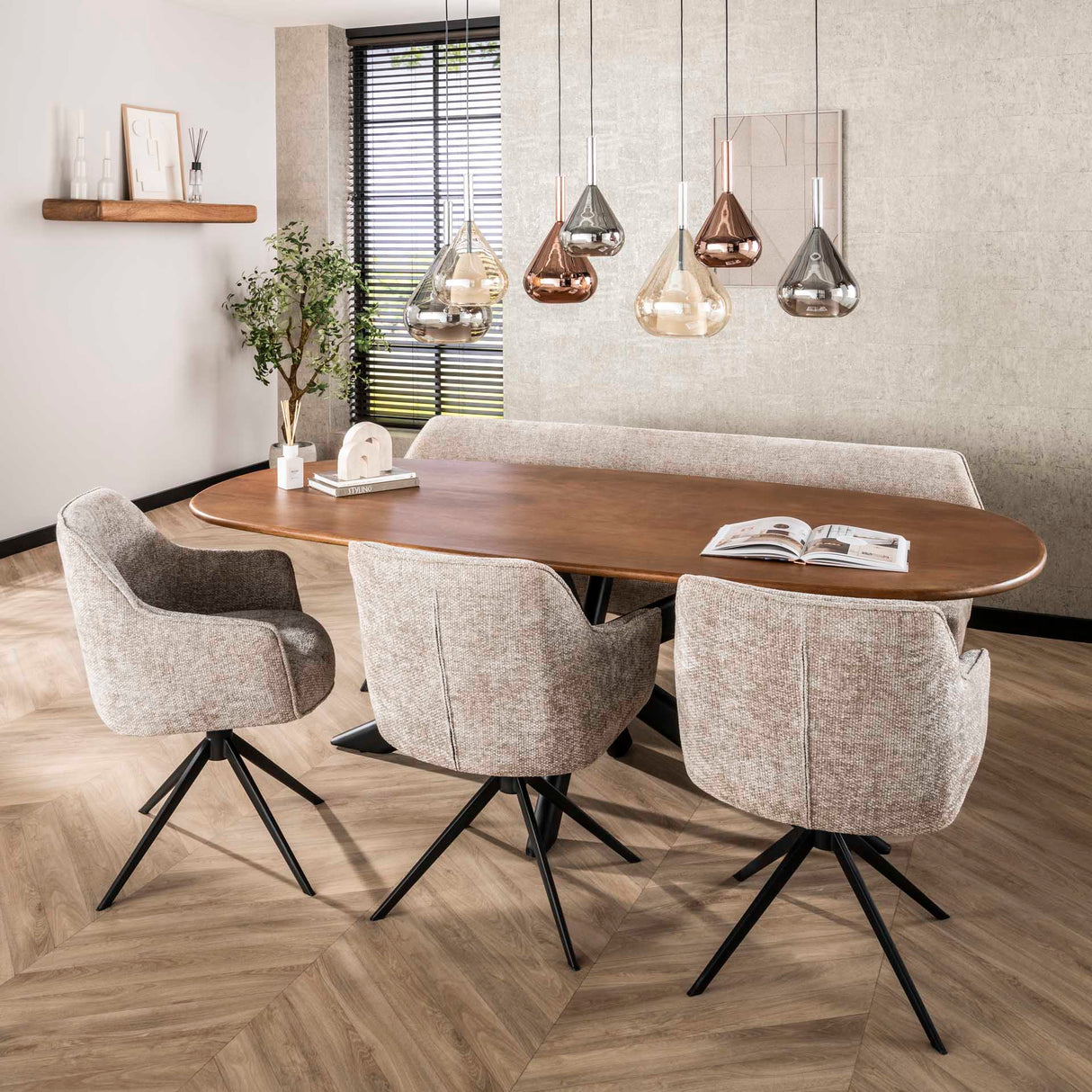 Set aus 2 Esszimmerstühlen Chia Rich Stoff Sand Drehbar