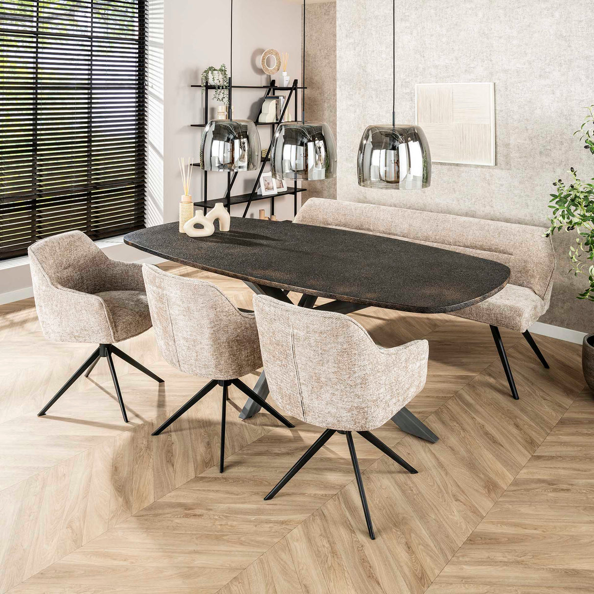 Set aus 2 Esszimmerstühlen Chia Rich Stoff Sand Drehbar