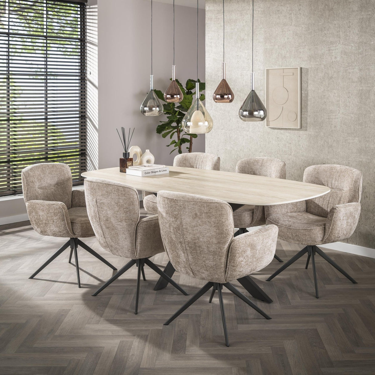 Satz aus 2 Esszimmerstühlen Savona drehbar Hoven Rich Sand