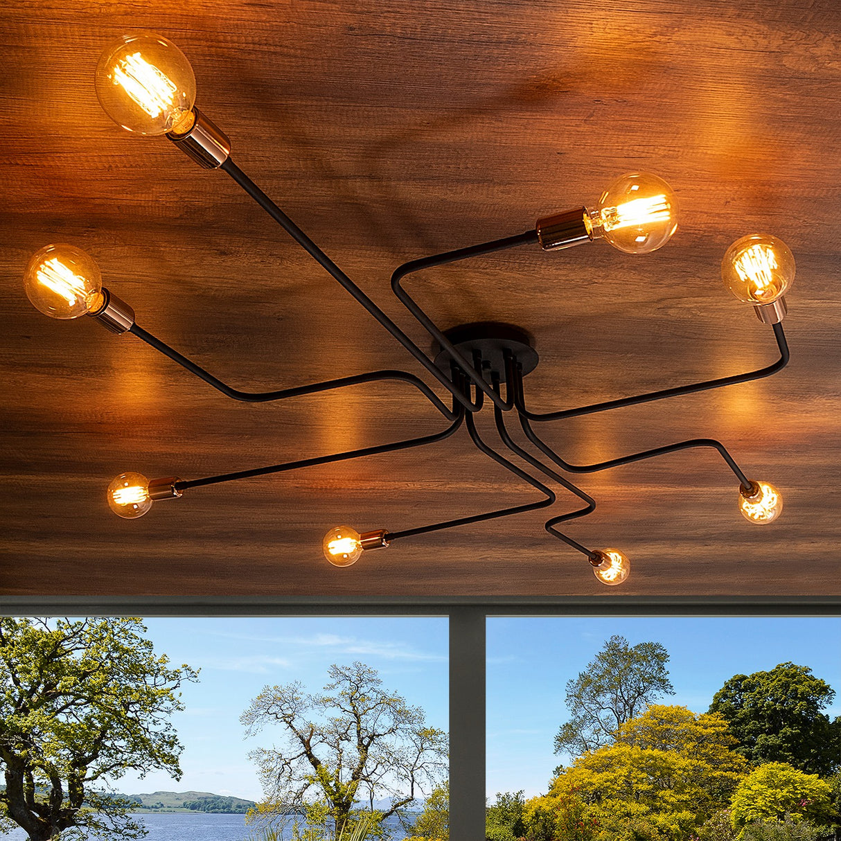 Hängelampe 8-flammig XL Schwarz Metall Striker