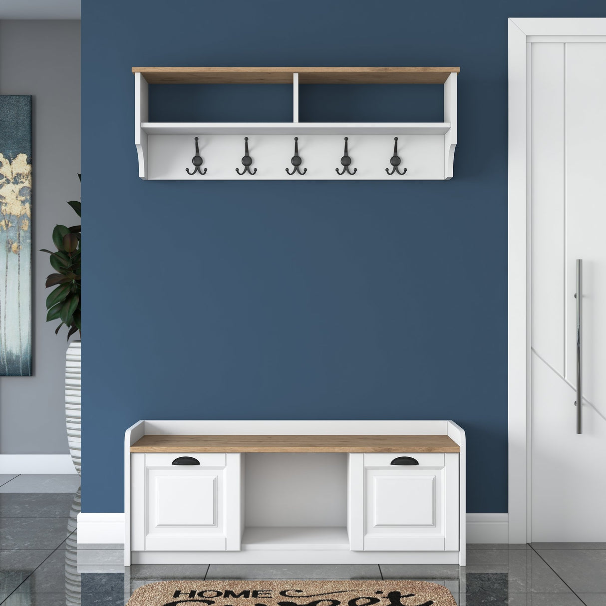 Möbelset Garderobe - Schuhschrank - Weiß-Walnuss Melamin